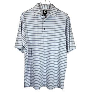 FOOT JOY Men's Medium Blue & White Striped Short Sleeve Performance Golf Polo